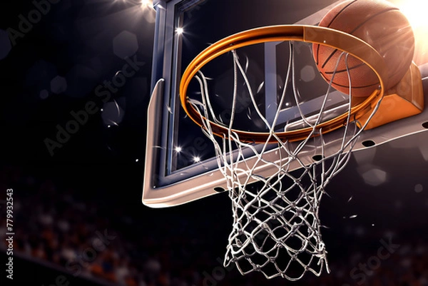 Fototapeta Basketball background with a ball scoring