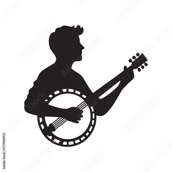 Fototapeta Acoustic Melodies: Intricate Banjo Silhouette Illustration, Accompanied by Minimal Vector Rendering, Banjo Illustration - Minimallest Banjo Vector