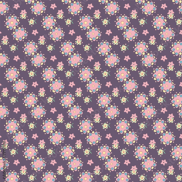 Obraz Seamless flowewrs and leaves pattern. Vector illustration