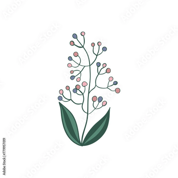 Fototapeta Green curved sprout with silhouette leaf. Icon Isolated on white.