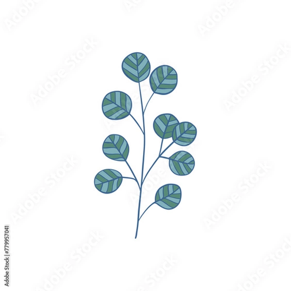 Obraz Green curved sprout with silhouette leaf. Icon Isolated on white.