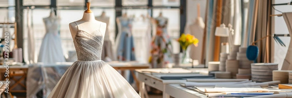 Fototapeta A fashion design studio for women, where sophisticated outfits are created, combining innovative design with elegance and style.