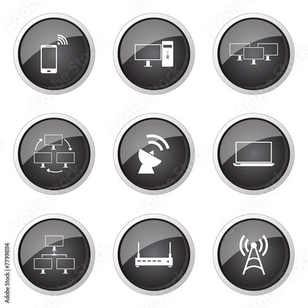Fototapeta Telecom Communication Black Vector Button Icon Design Set 2