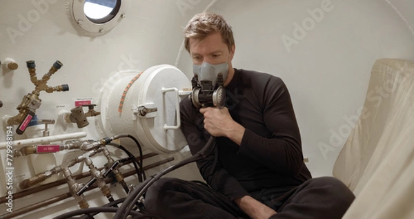 Obraz Interior of a white hyperbaric chamber with patient