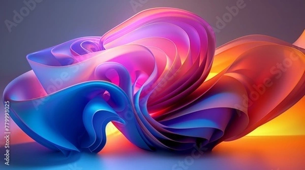 Obraz Curvy translucent sheets forming an abstract flowing shape. Dynamic motion, neon background