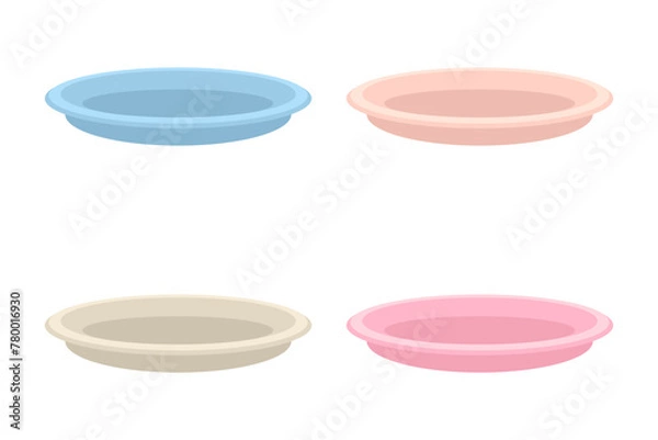 Fototapeta Empty plates of different pastel colors collection. Perfect print for stickers, poster, menu. Isolated vector illustration for decor and design.
