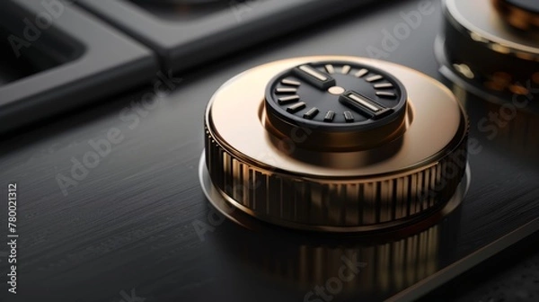 Fototapeta For ads, Ultra-HD close-up of stove knob lock, where advanced security meets sleek design in the kitchen