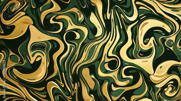 Fototapeta Gilded Enchantment: Psychedelic Gold & Dark Green Pattern. Generative AI