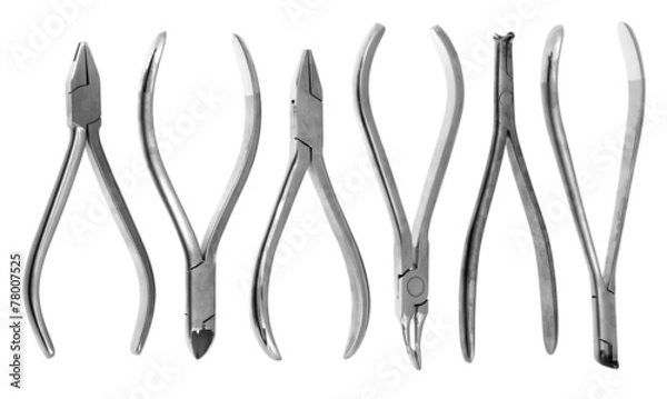 Obraz A set of six orthodontic pliers on a white background