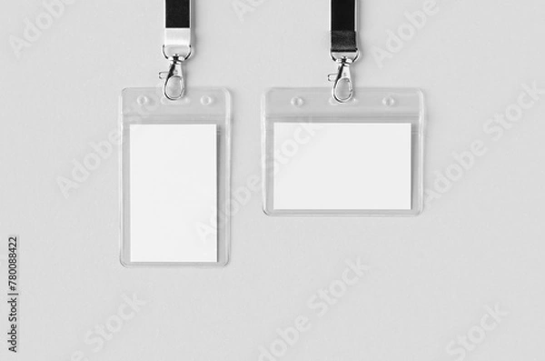 Fototapeta ID Card holder mockup with lanyard, vertical and horizontal.