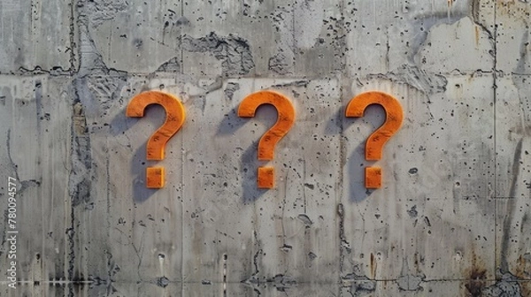 Fototapeta Orange question marks on concrete wall generative ai