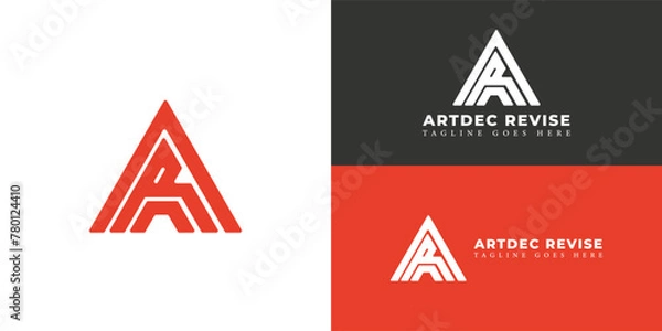 Fototapeta Abstract initial triangle letter AR or RA logo in red color isolated on multiple background colors. The logo is suitable for property and construction company logo icons to design inspiration template