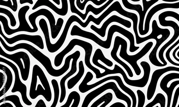Fototapeta Horizontal Banner: Doodle Bold Lines, Wavy Swirls Seamless Vector Ornament