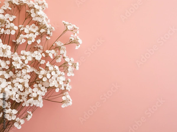 Fototapeta Admire the elegance of gypsophila flowers showcased in a flat lay style on turquoise