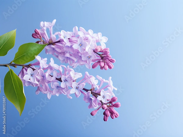 Fototapeta A simple yet striking image showcases a lilac branch against a calm blue backdrop