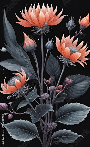 Fototapeta Hermoso ramo de flores de colores sobre fondo negro