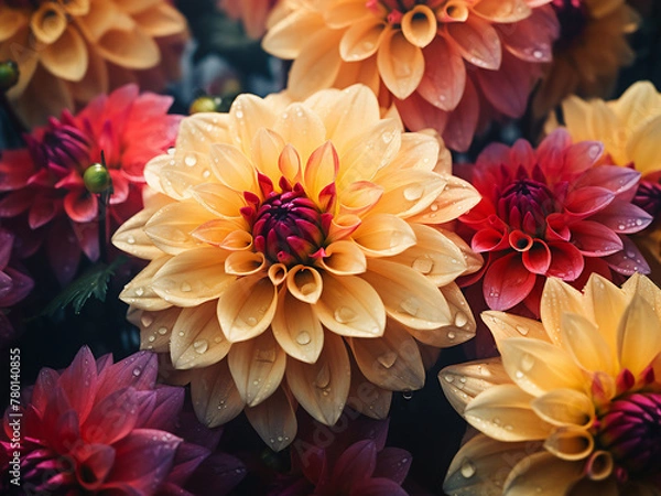 Obraz Flower meadow framed against a blue sky with white clouds
