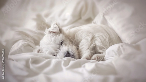 Obraz 편안하게 포근하게 잠자는 하얀색 아기 강아지