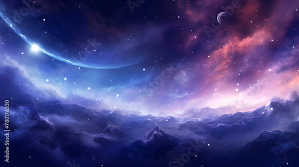 Fototapeta Digital blue and purple nebula starry abstract graphic poster web page PPT background