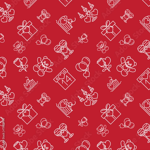 Fototapeta Valentines Seamless Pattern Line Icons Dark