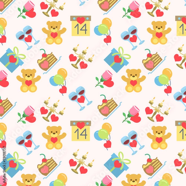 Fototapeta Valentines Seamless Pattern Flat Icons Light