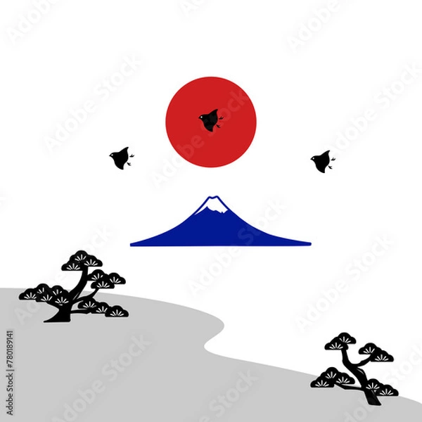 Fototapeta 富士山、太陽　千鳥　 松浜　図案セット