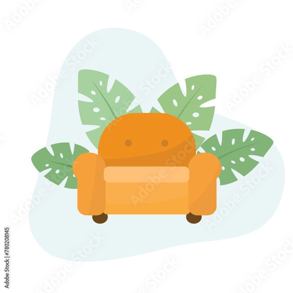 Fototapeta Chair couch flat vector Illustration Icon decorated with leaves for web use for couch, interior design, reclining, relax, seat, sofa.