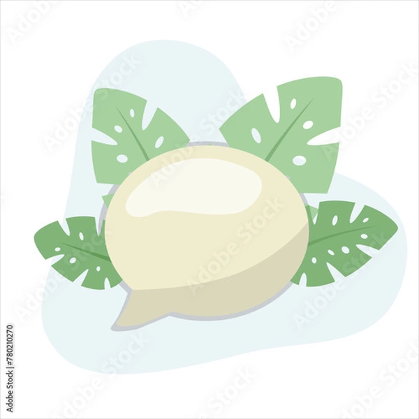 Fototapeta Comment bubble flat vector Illustration Icon decorated with leaves for web use for conversation, discussion, communication, message.