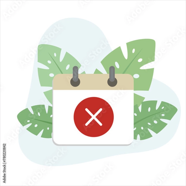 Fototapeta Calendar delete design vector Illustration Icon decorated with leaves for web use for calendar, event, planning, organization, event.