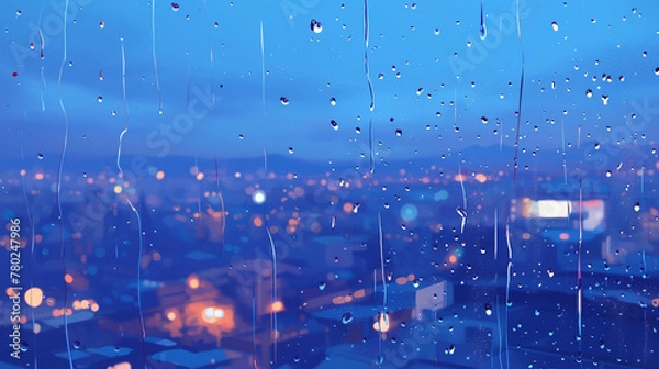 Fototapeta 窓ガラス越しに見た豪雨の降る街　Generative AI