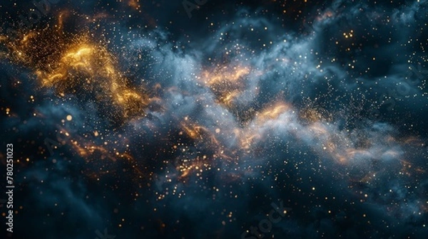 Fototapeta Abstract canvas of deep blue, sprinkled with gold particles, elegant contrast, luxury in simplicity, AI Generative