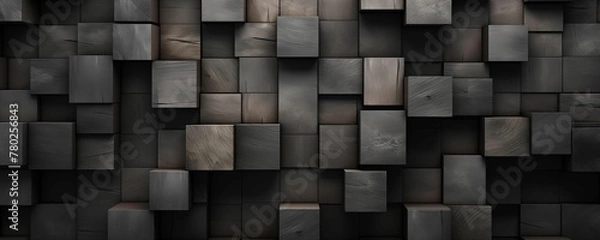 Fototapeta Gray Wooden Cubes Blocks Banner. Generative AI