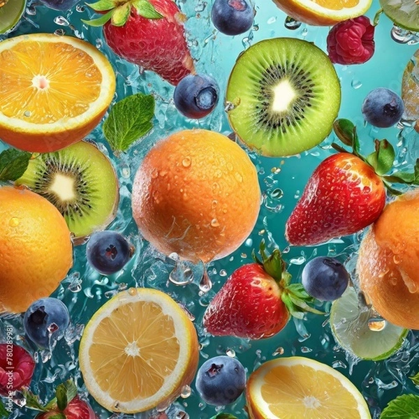 Fototapeta Delicious, fresh and organic salad fruit in studio lightning