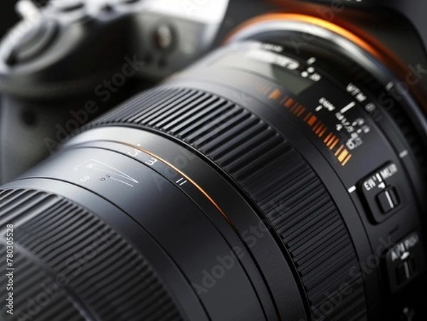 Fototapeta The synergy between zoom mechanism and lens elements in a DSLR shown in closeup