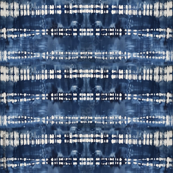 Fototapeta Seamless Repeat Shibori Indigo TieDye Hippie Batik Pattern Navy Indigo Ink Geometric Circles Stripes Dots Diamonds Flowers Exotic