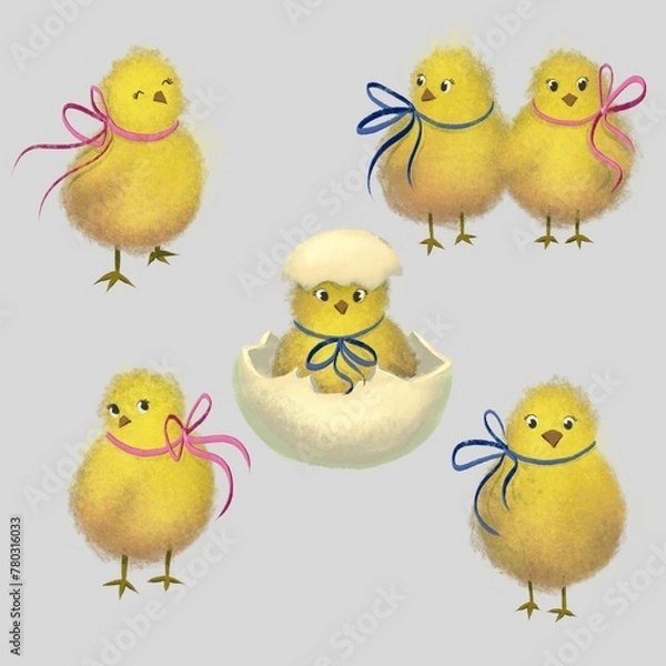 Obraz Easter set with cute chickens