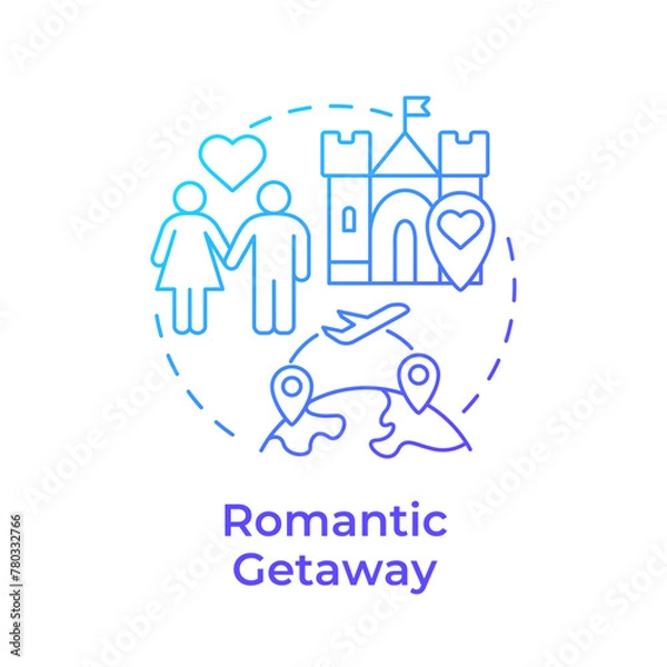 Fototapeta Romantic getaway blue gradient concept icon. Honeymoon destinations. Travel for two. Love trip. Round shape line illustration. Abstract idea. Graphic design. Easy to use in application