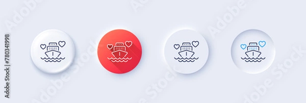 Fototapeta Honeymoon travel line icon. Neumorphic, Red gradient, 3d pin buttons. Love trip sign. Valentines day cruise symbol. Line icons. Neumorphic buttons with outline signs. Vector