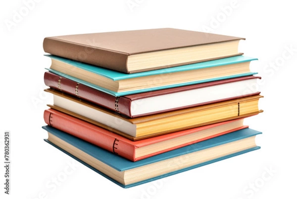 Fototapeta Stack of Books Arranged Vertically. On a White or Clear Surface PNG Transparent Background.