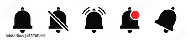 Fototapeta Notification bell icon set. Bell, notification, incoming, messages, communication icon set - Vector