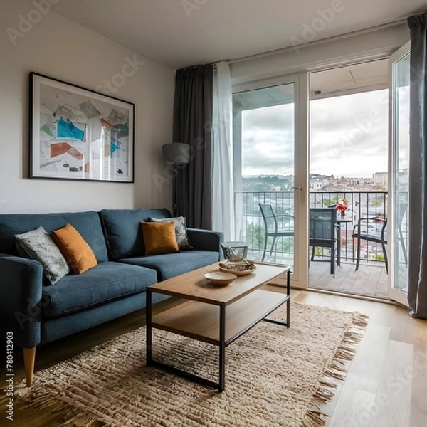 Fototapeta beautiful modern living room design by a architect in a apartment with view on the city