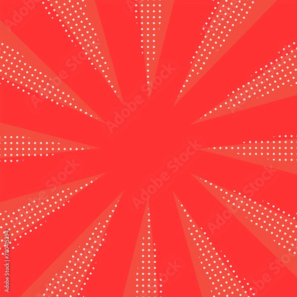 Fototapeta 水玉のポップな模様が入った赤色のサンバースト集中線背景イラスト