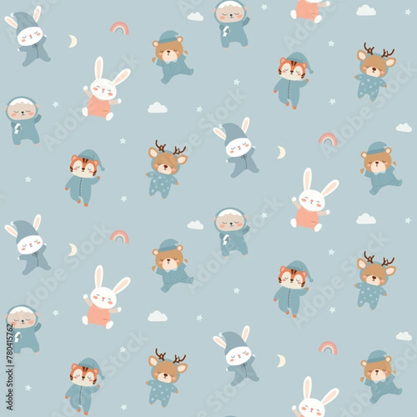 Fototapeta Sleepy animals seamless vector pattern