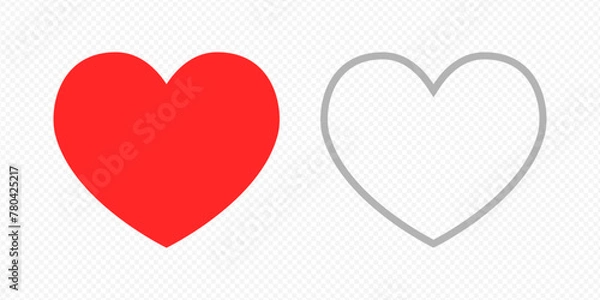 Fototapeta Vector isolated outline and fill hearts icon set