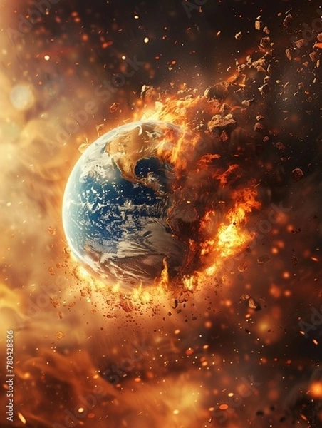 Obraz a photo of the earth being engulfed by fire and debris
