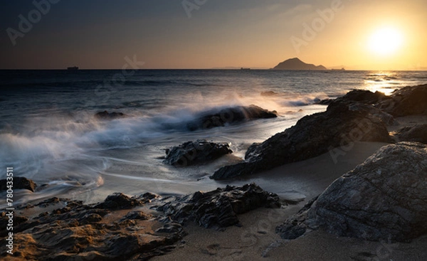 Fototapeta 夕暮れの美しい海岸の風景	