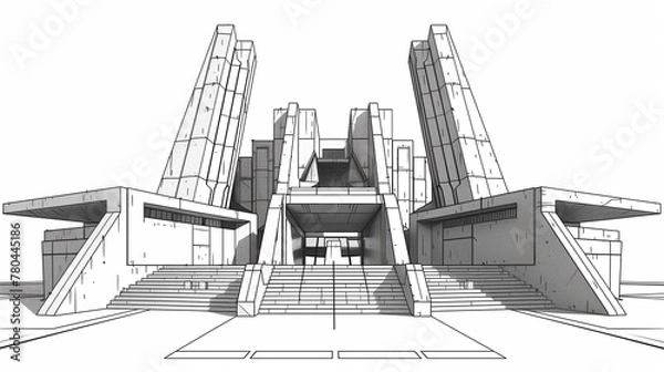 Fototapeta Futuristic Brutalist Architecture Sketch