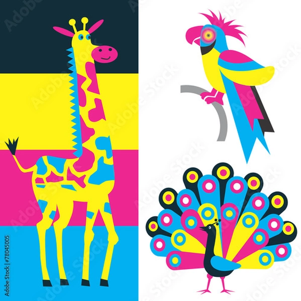 Fototapeta Exotic animals and print colors