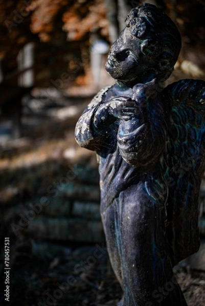 Fototapeta Vertical shot of a statue of an angel in a park