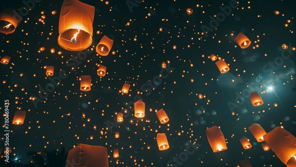 Obraz Night’s Illumination: Organized Sky Lanterns